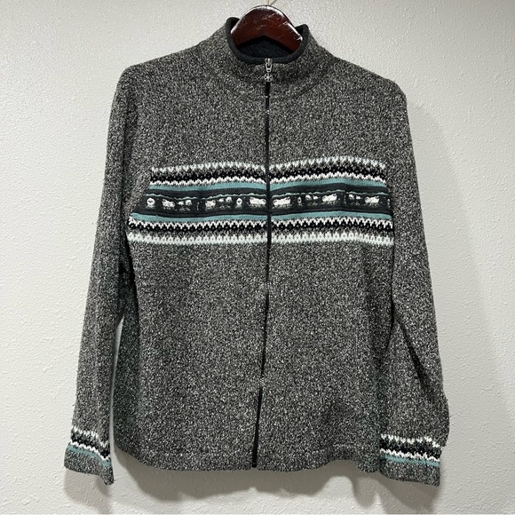 Woolrich Zip Front Sweater Gray Sheep Women’s Size XL Grannycore Cottagecore EUC - Picture 2 of 8